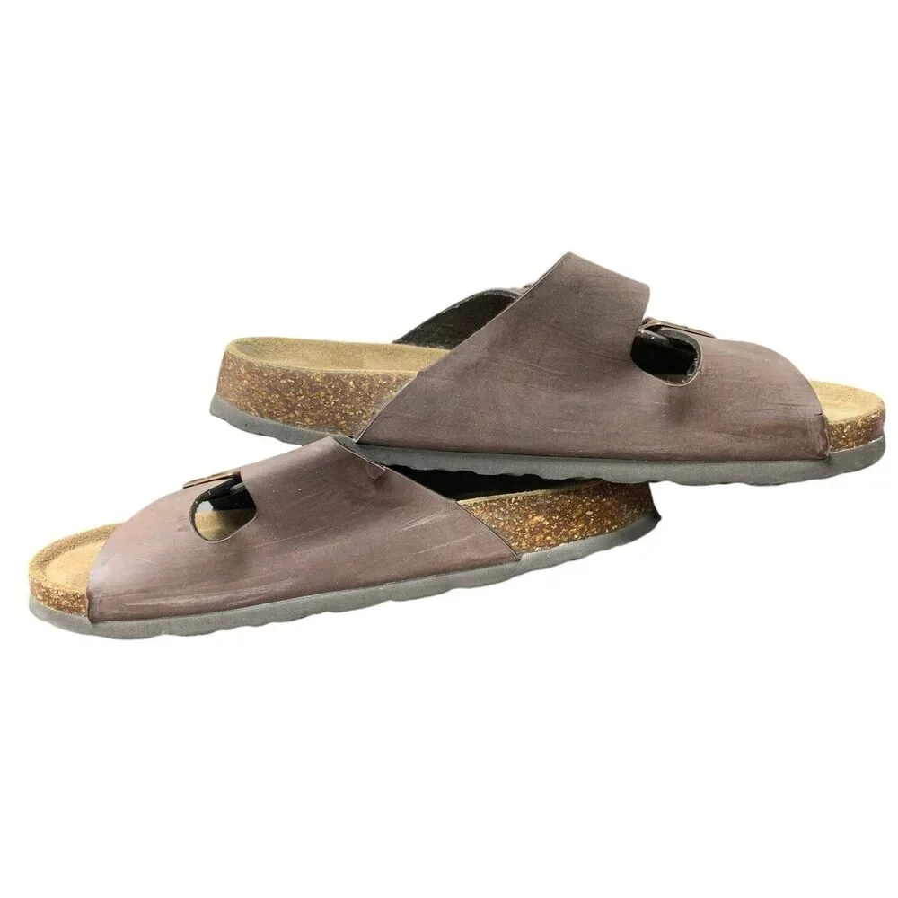 Odoly Mens Size 6.5 Womens 8.5 Brown Faux Leather Slide On Cork Sandal Shoes